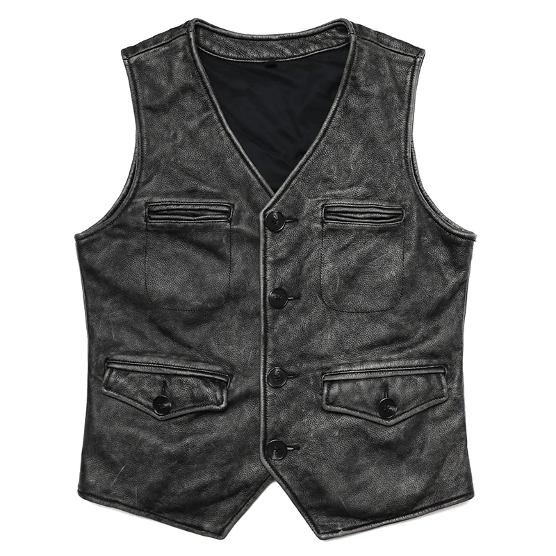 Leather Work Vest For Men - Gery 빈티지 천연 가죽 조끼, 남성용