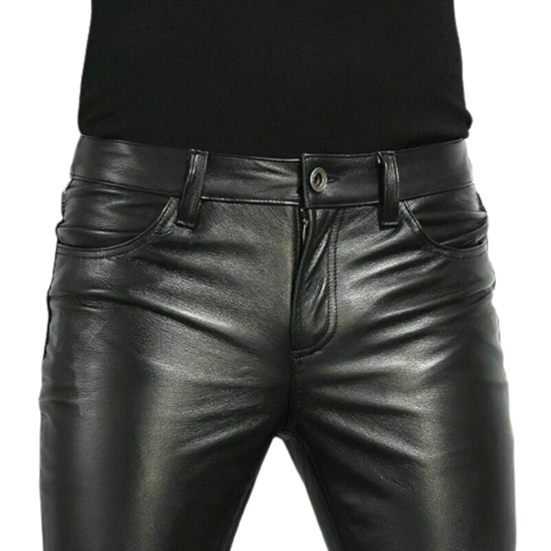 Leather Work Pants - 선택 PU 가죽 바지 남성 패션