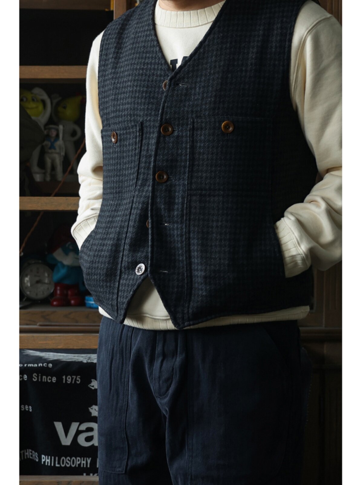 Leather Work Vest For Men - Secondorder FW24 빈티지 울 워크 베스트
