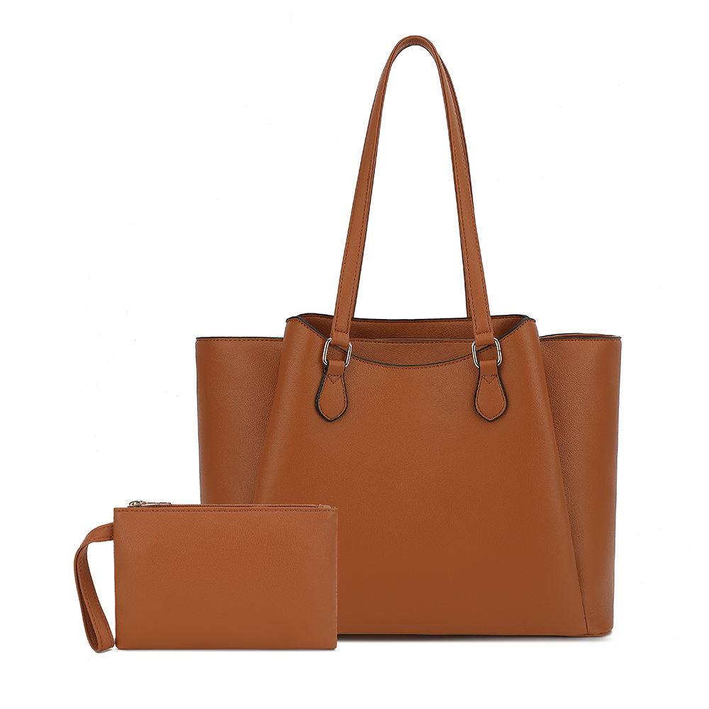 Leather Works - 여성용 토트백, 파우치가 있는 대형 PU