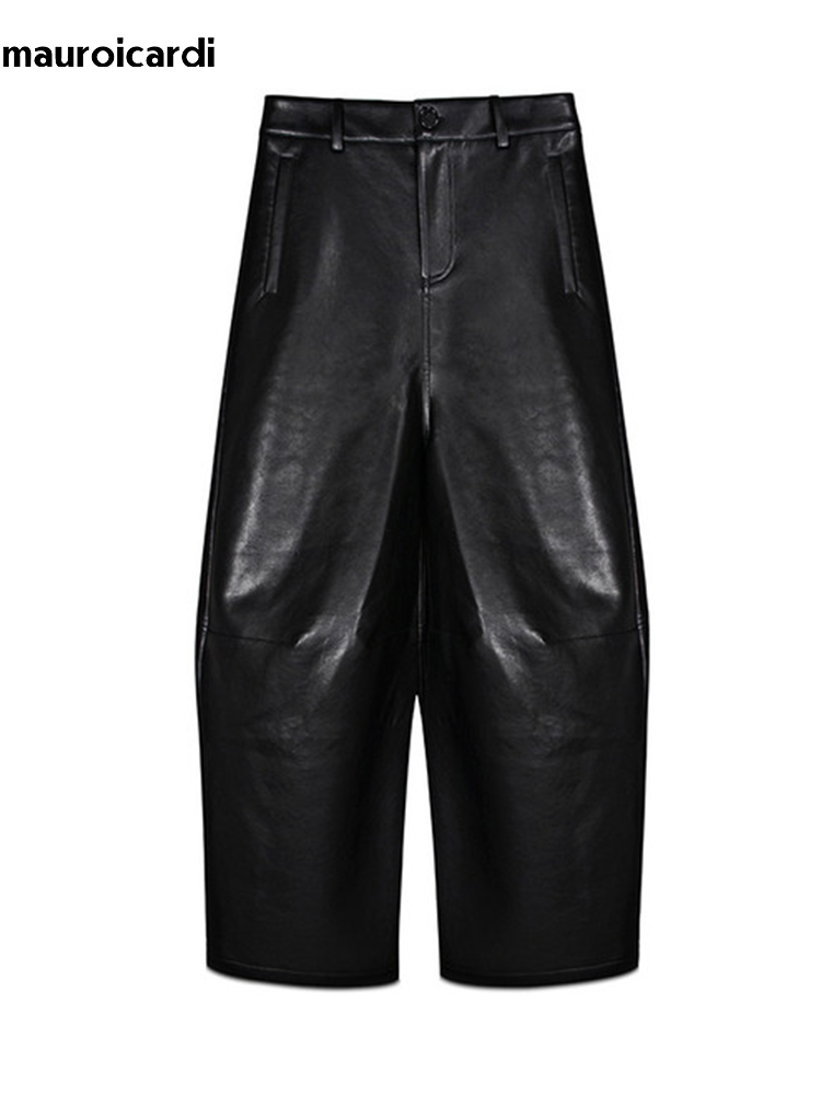 Leather Work Pants - Mauroicardi 봄 가을 멋진 긴 헐렁한