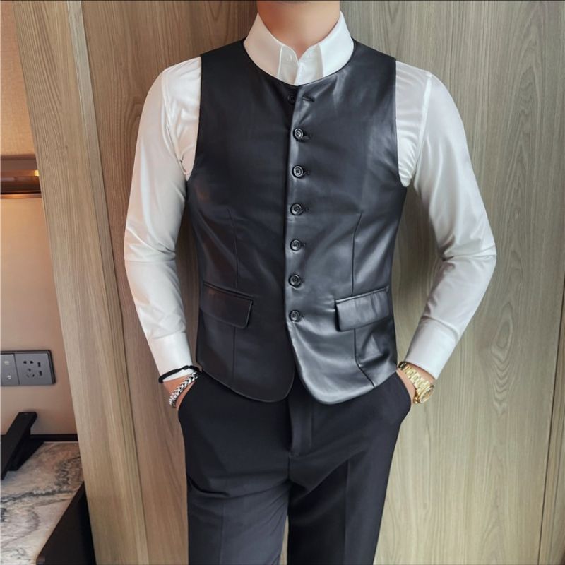Leather Work Vest For Men - 2025 가을 남성 캐주얼 가죽 조끼
