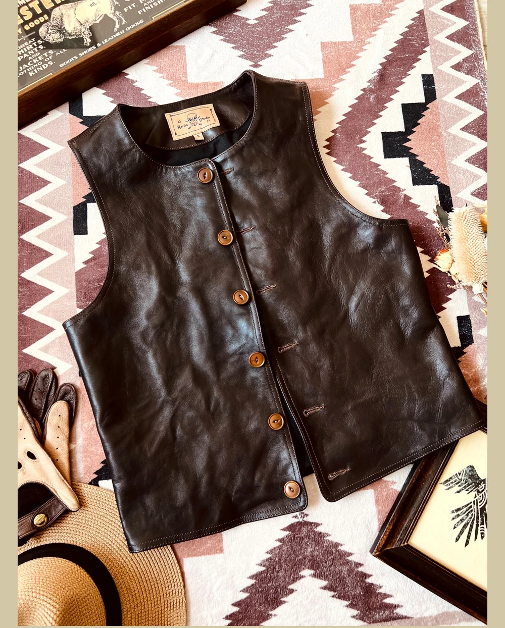 Leather Work Vest For Men - YR 일본 빈티지 가죽 조끼, 남성용