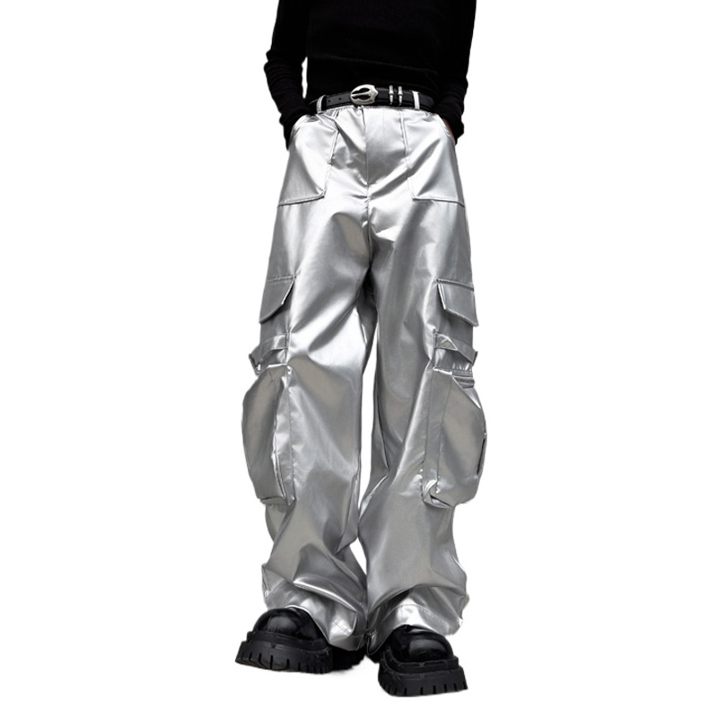 실버 가죽 바지 남성 스트리트웨어 패션 힙합 루즈 캐주 - Leather Work Pants 리뷰 및 가격
