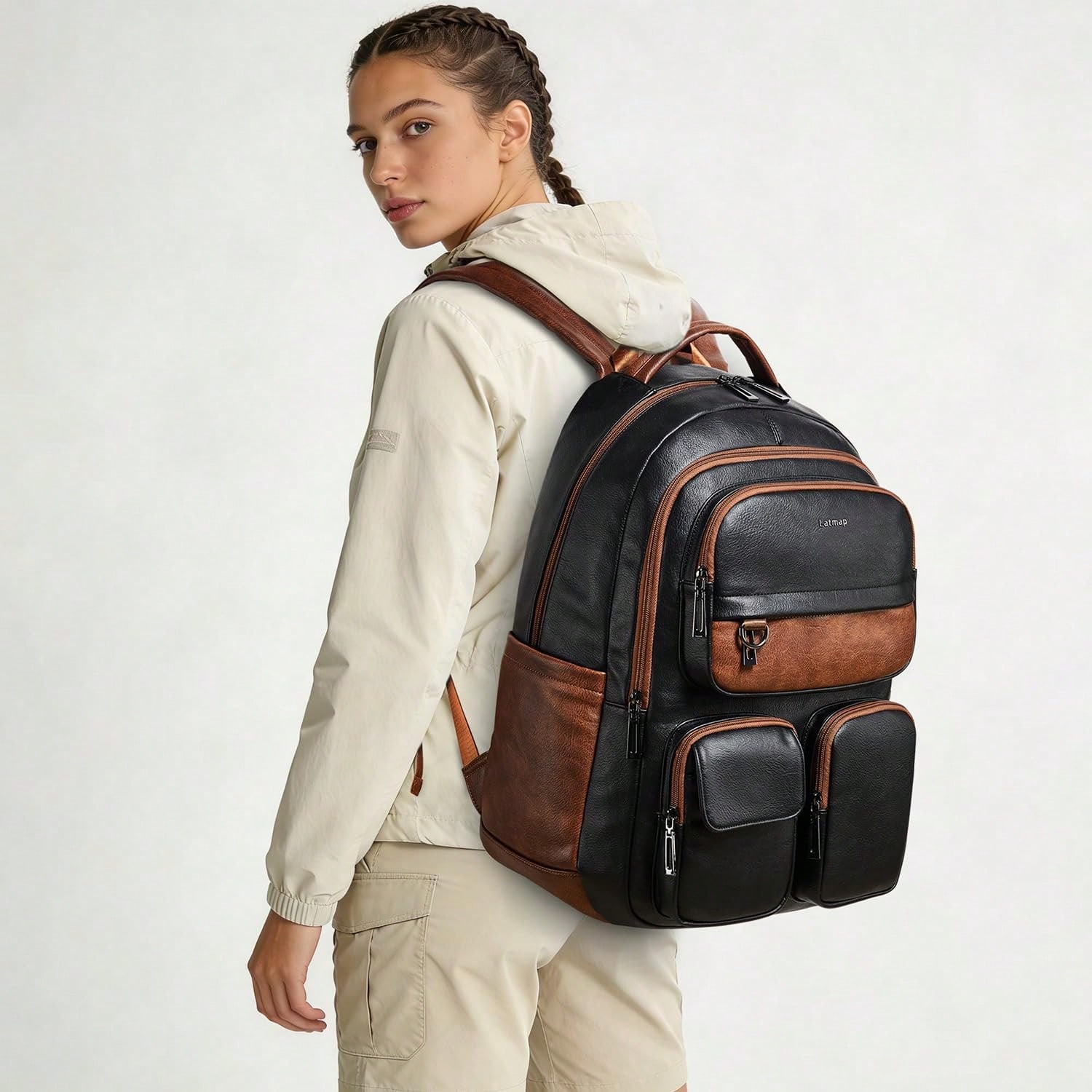 LATMAP 비건 가죽 백팩 여성용 남성용 17인치 노 - Leather Work Womens Backpack 리뷰 및 가격