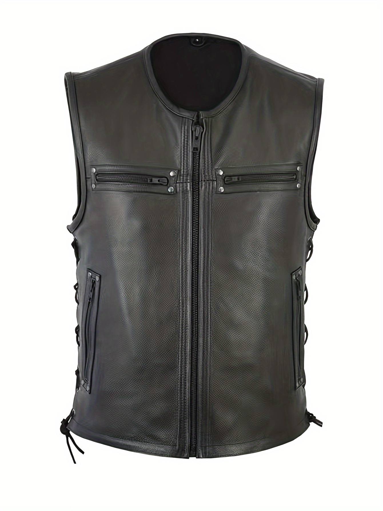 남성 단색 조끼 오토바이 펑크 가죽 조끼 코트 민소매  - Leather Work Vest For Men 리뷰 및 가격
