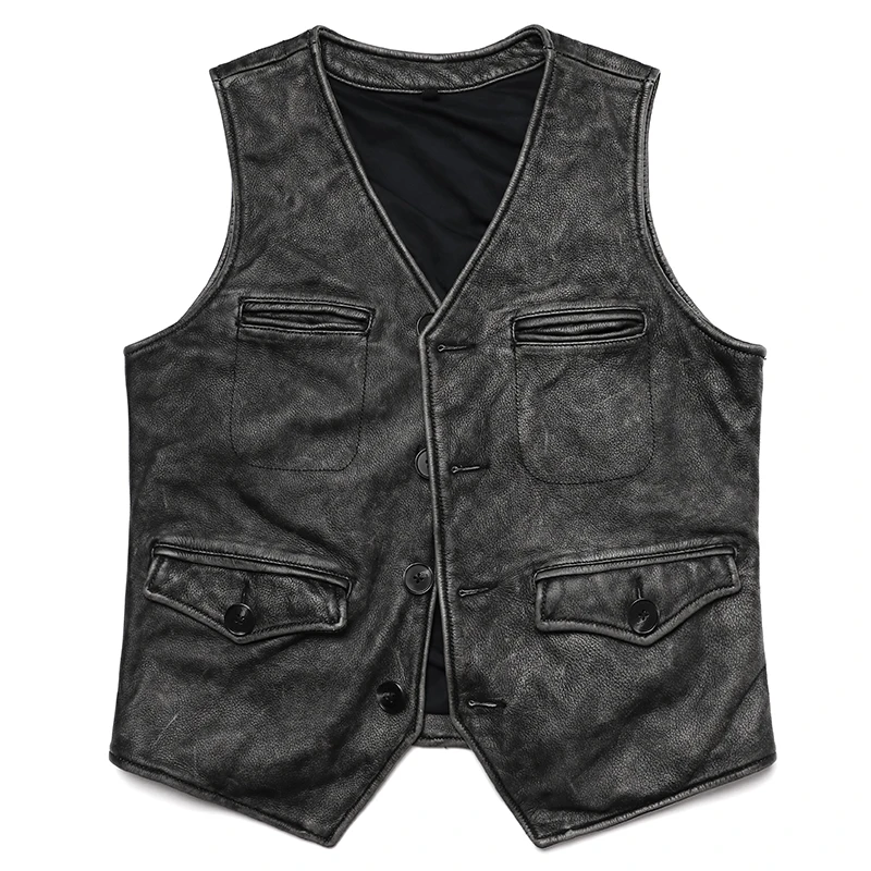 Gery 빈티지 천연 가죽 조끼, 남성용 천연 소가죽  - Leather Work Vest For Men 리뷰 및 가격