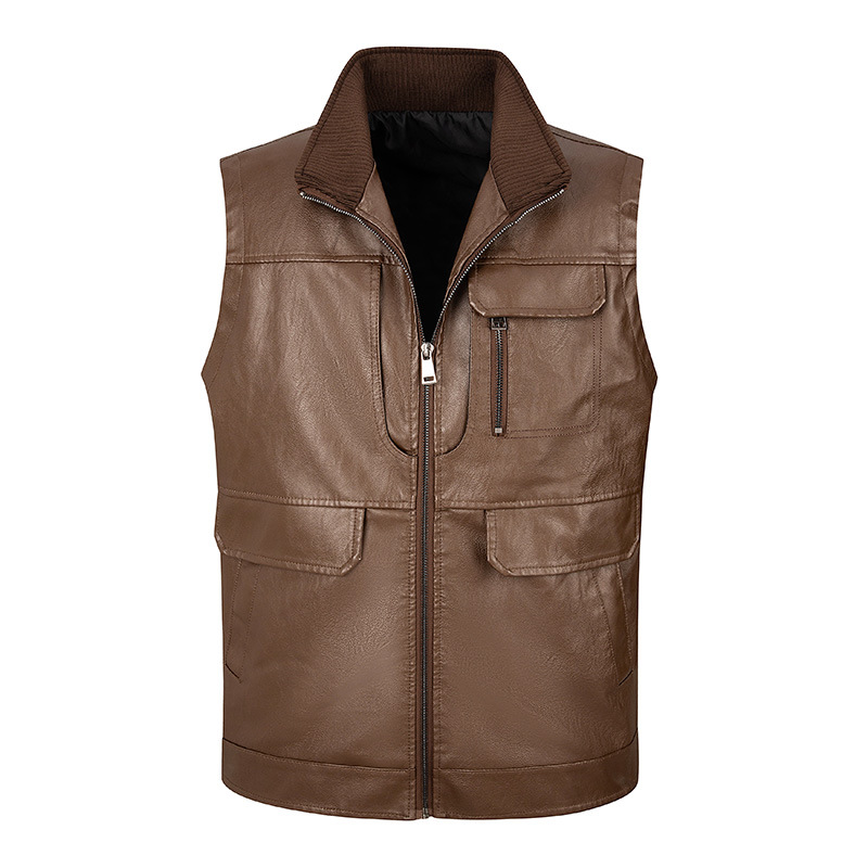 남성용 가죽 조끼, 얇은 스탠드업 칼라 조끼, 남성용  - Leather Work Vest For Men 리뷰 및 가격