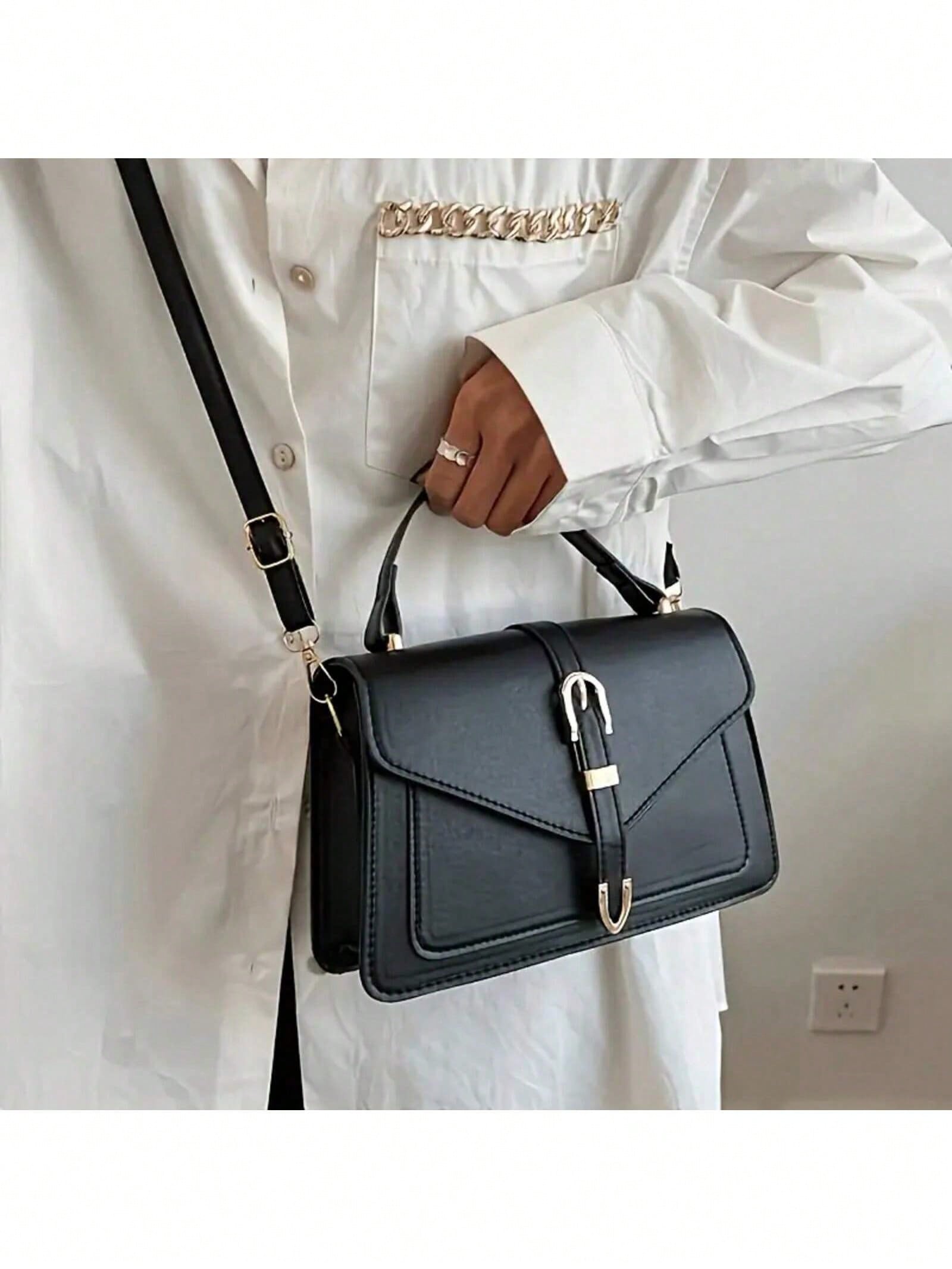 여성 PU 가죽 핸드백 우아한 플랩 스퀘어 숄더백 금속 - Leather Works 리뷰 및 가격