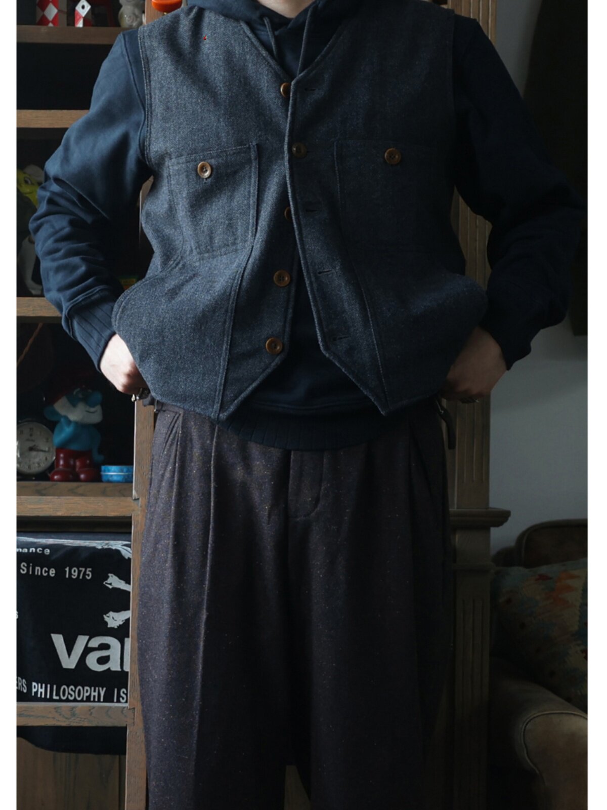 Secondorder FW24 빈티지 울 워크 베스트  - Leather Work Vest For Men 리뷰 및 가격