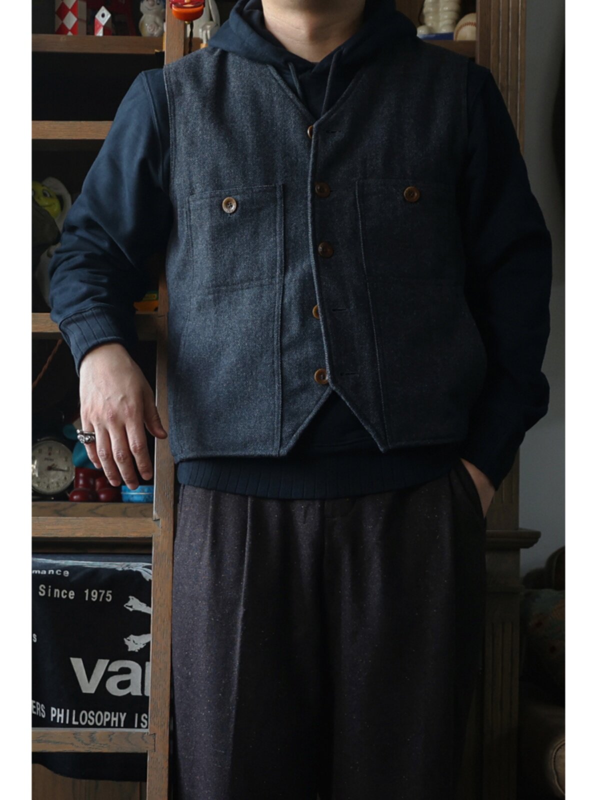 Secondorder FW24 빈티지 울 워크 베스트  - Leather Work Vest For Men 리뷰 및 가격