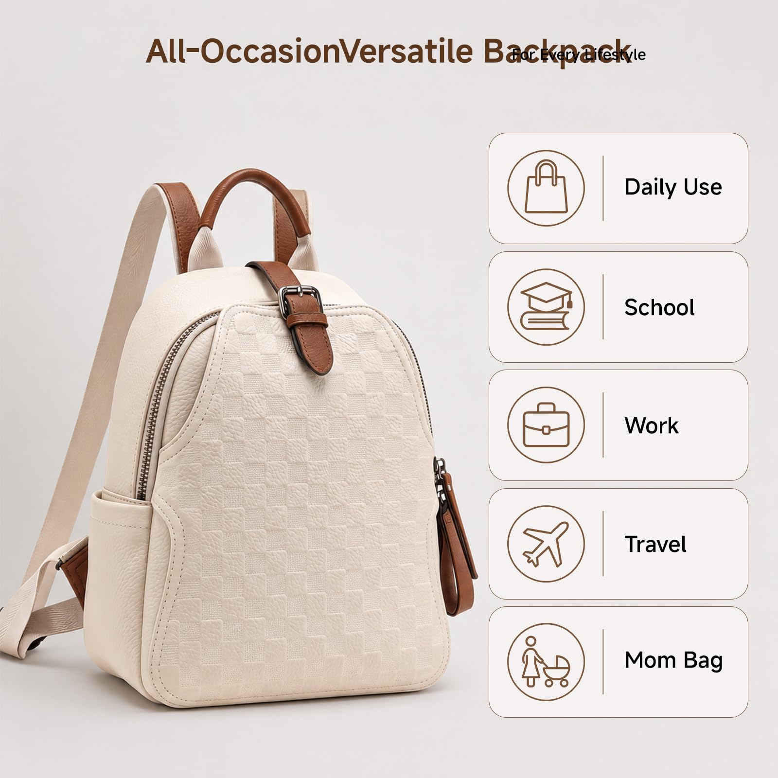 여성용 엠보싱 체크무늬 PU 가죽 백팩, 방수 도난 방 - Leather Work Womens Backpack 리뷰 및 가격
