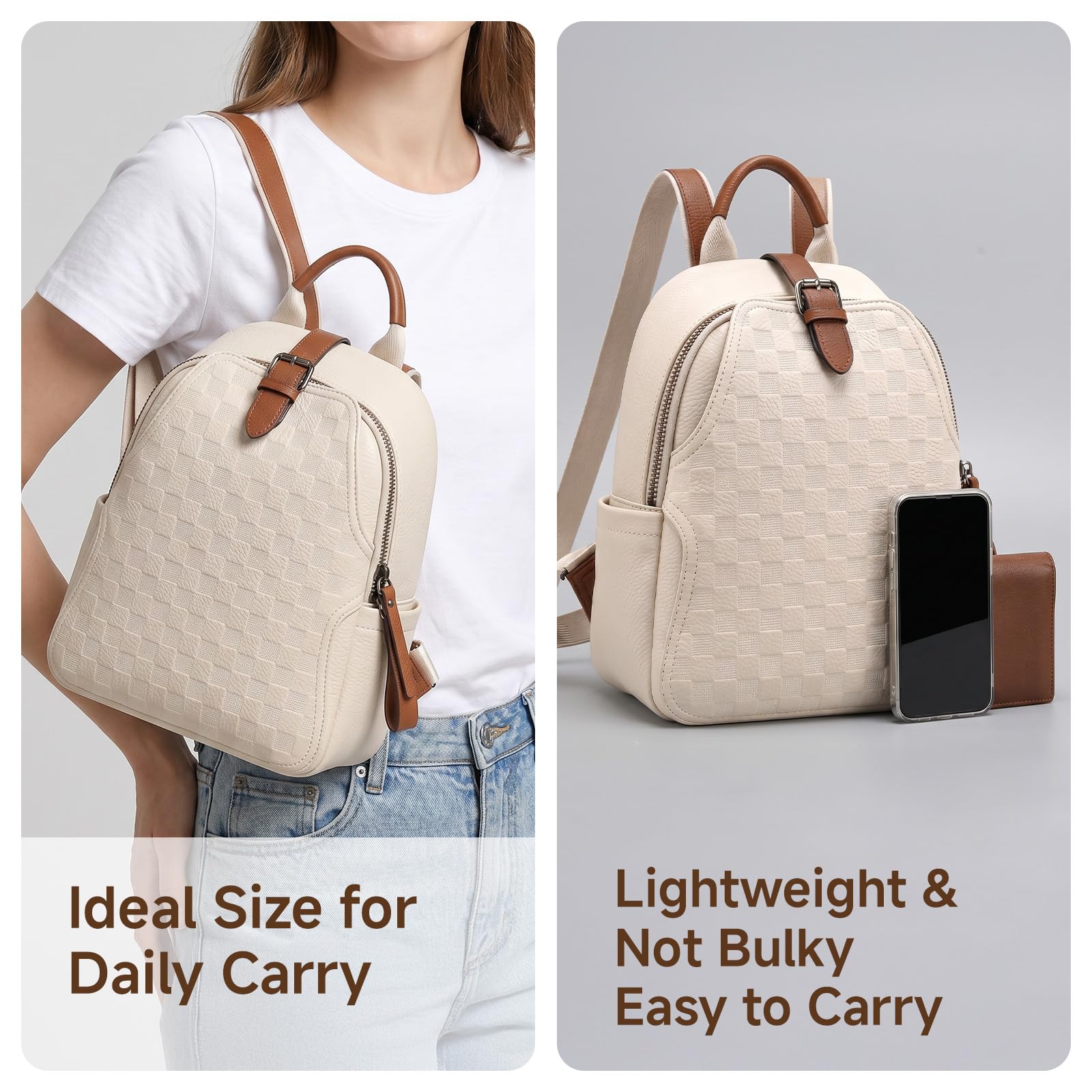 여성용 엠보싱 체크무늬 PU 가죽 백팩, 방수 도난 방 - Leather Work Womens Backpack 리뷰 및 가격