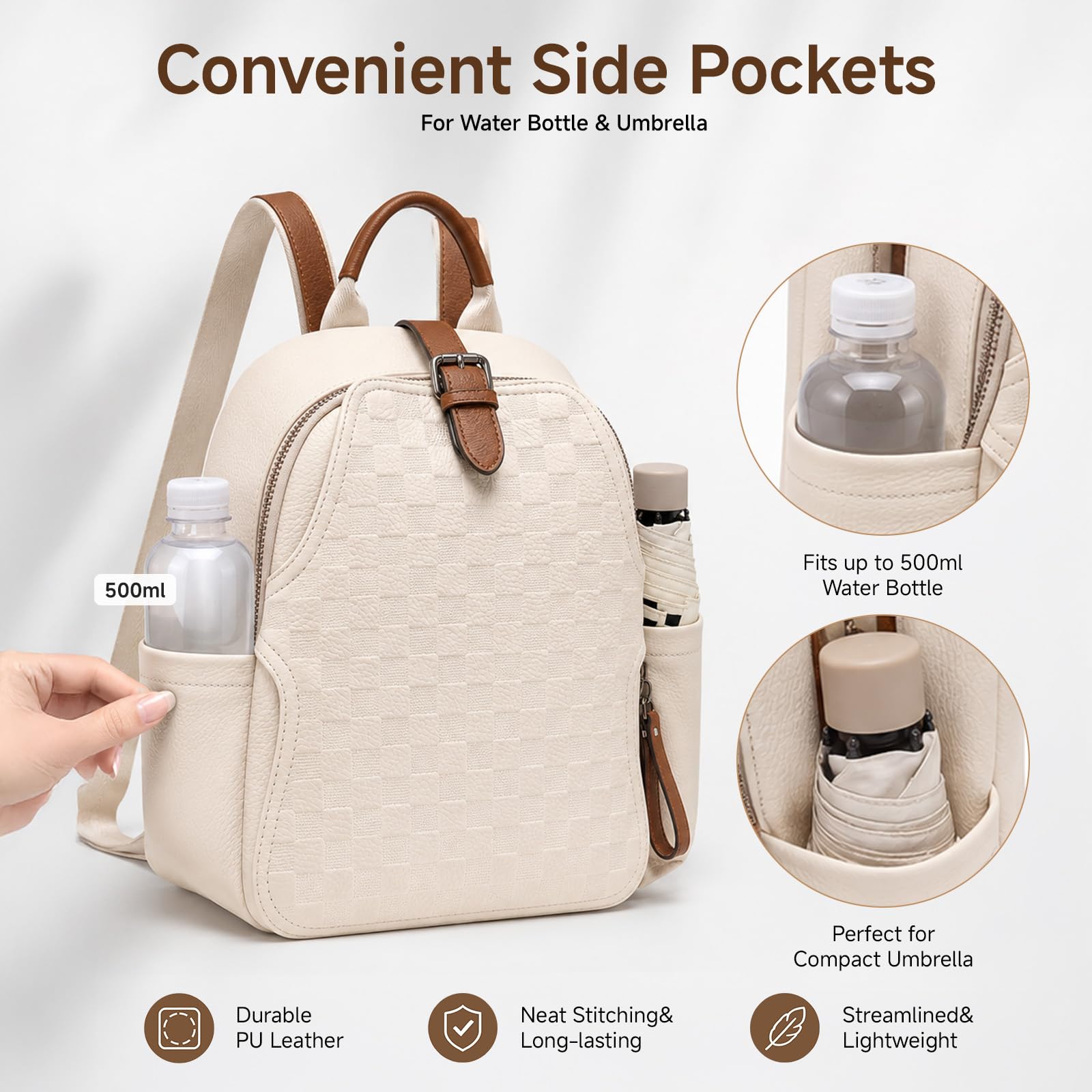 여성용 엠보싱 체크무늬 PU 가죽 백팩, 방수 도난 방 - Leather Work Womens Backpack 리뷰 및 가격