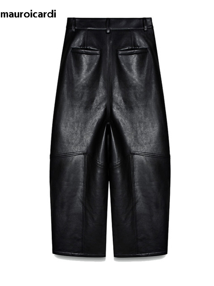 Mauroicardi 봄 가을 멋진 긴 헐렁한 블랙 P - Leather Work Pants 리뷰 및 가격