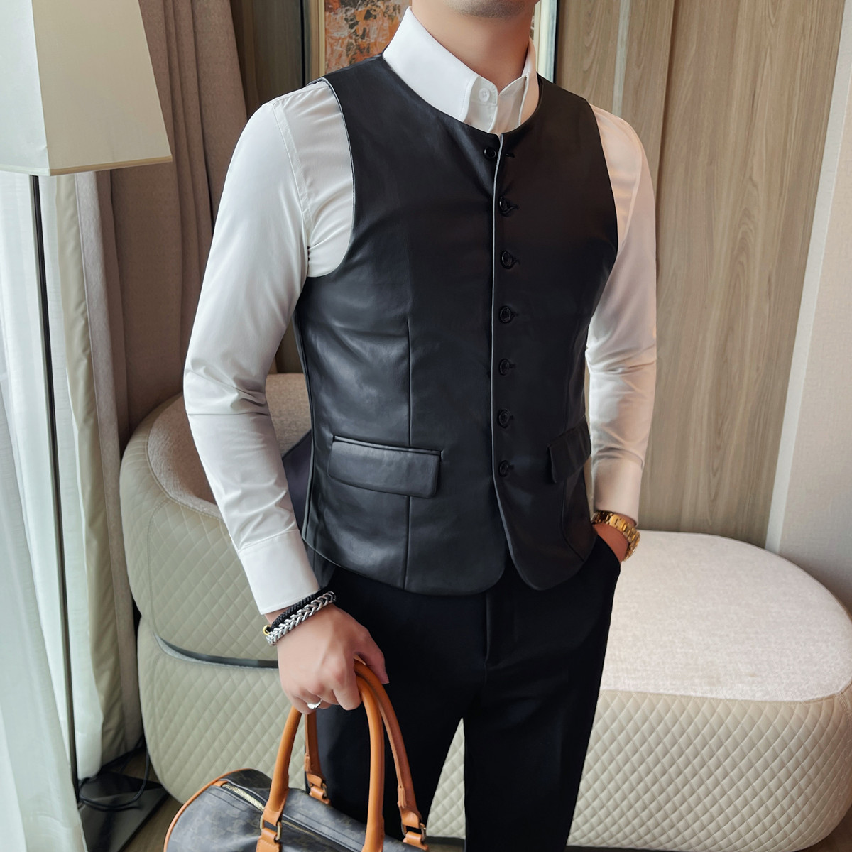 2025 가을 남성 캐주얼 가죽 조끼 슬림핏 탄력 있는 - Leather Work Vest For Men 리뷰 및 가격