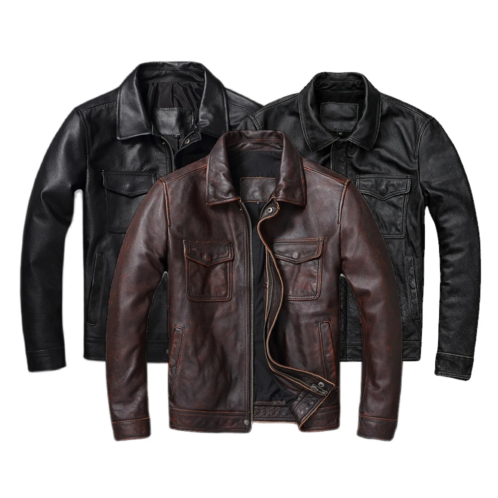 빈티지 다크 브라운 레드 천연 가죽 재킷 남성용, 10 - Leather Work Jacket 리뷰 및 가격