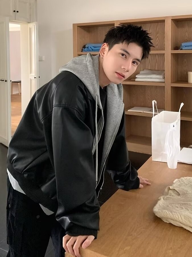 남성용 후드 PU 가죽 재킷 페이크 투피스 스타일 커플 - Leather Work Jacket 리뷰 및 가격